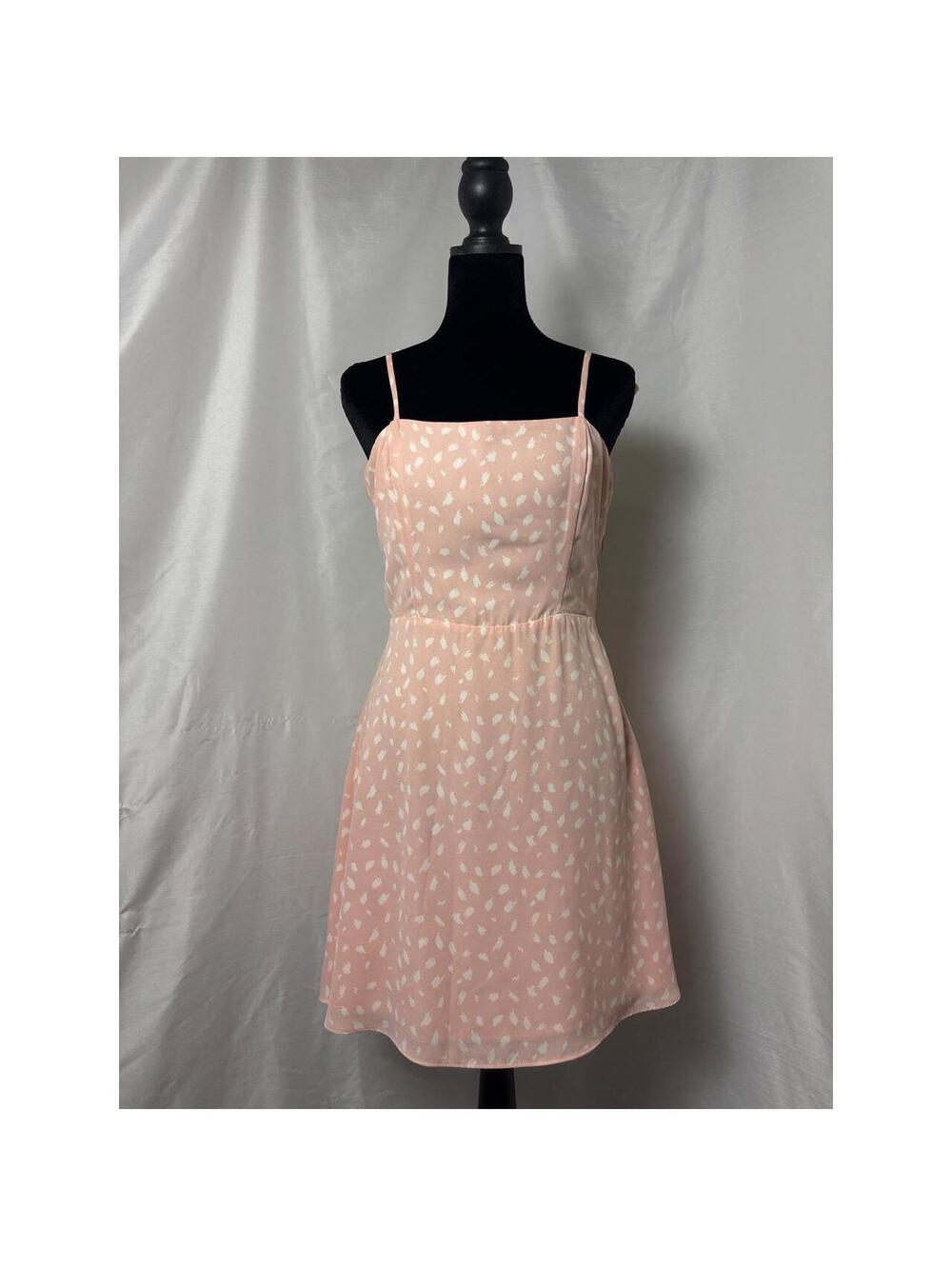 Lola Grace Peach Pink Print Tie Strap Smocked Back Mini Dress Size M
